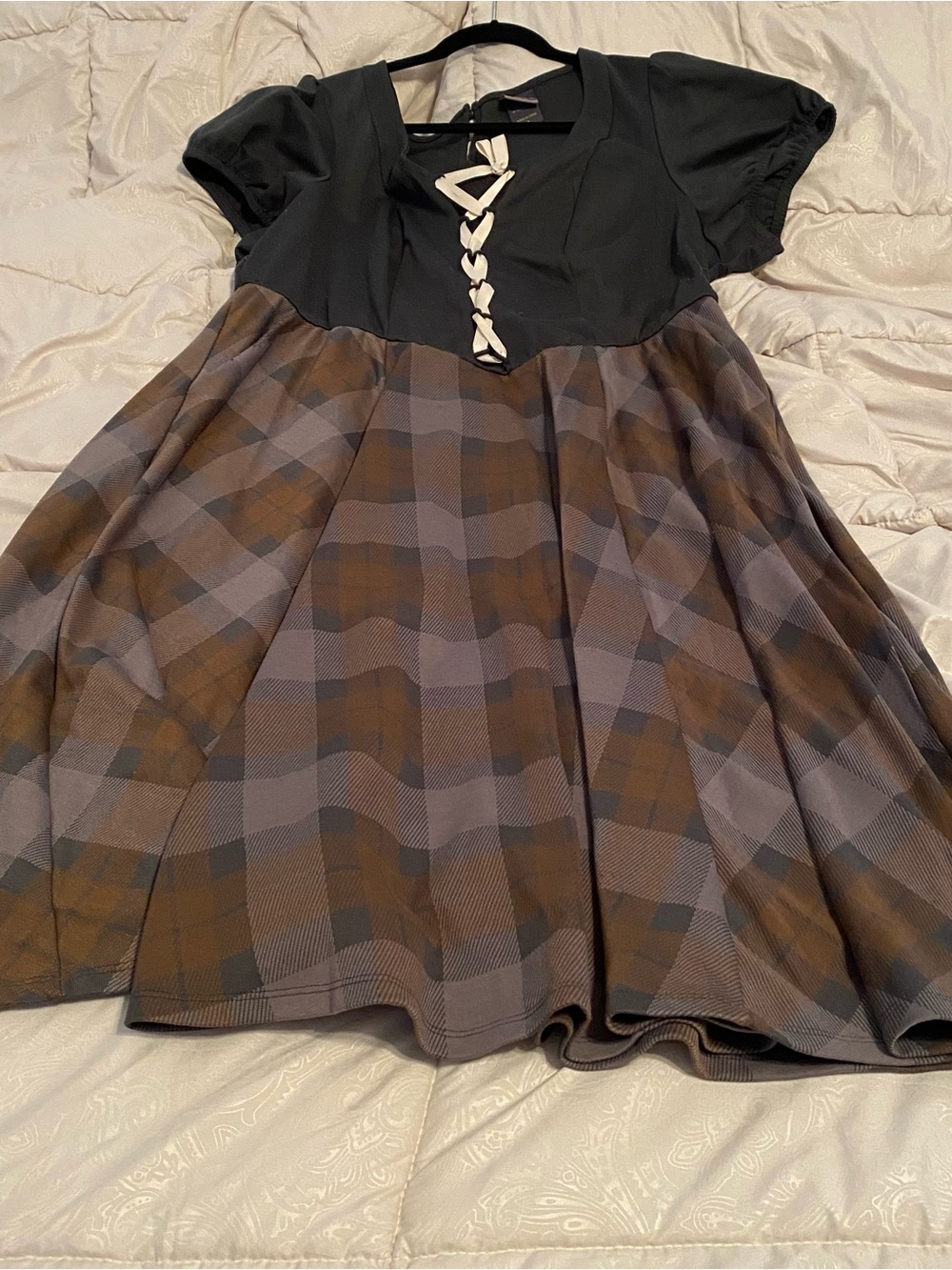 torrid Black Top Plaid Skater Dress in Brown and Gray